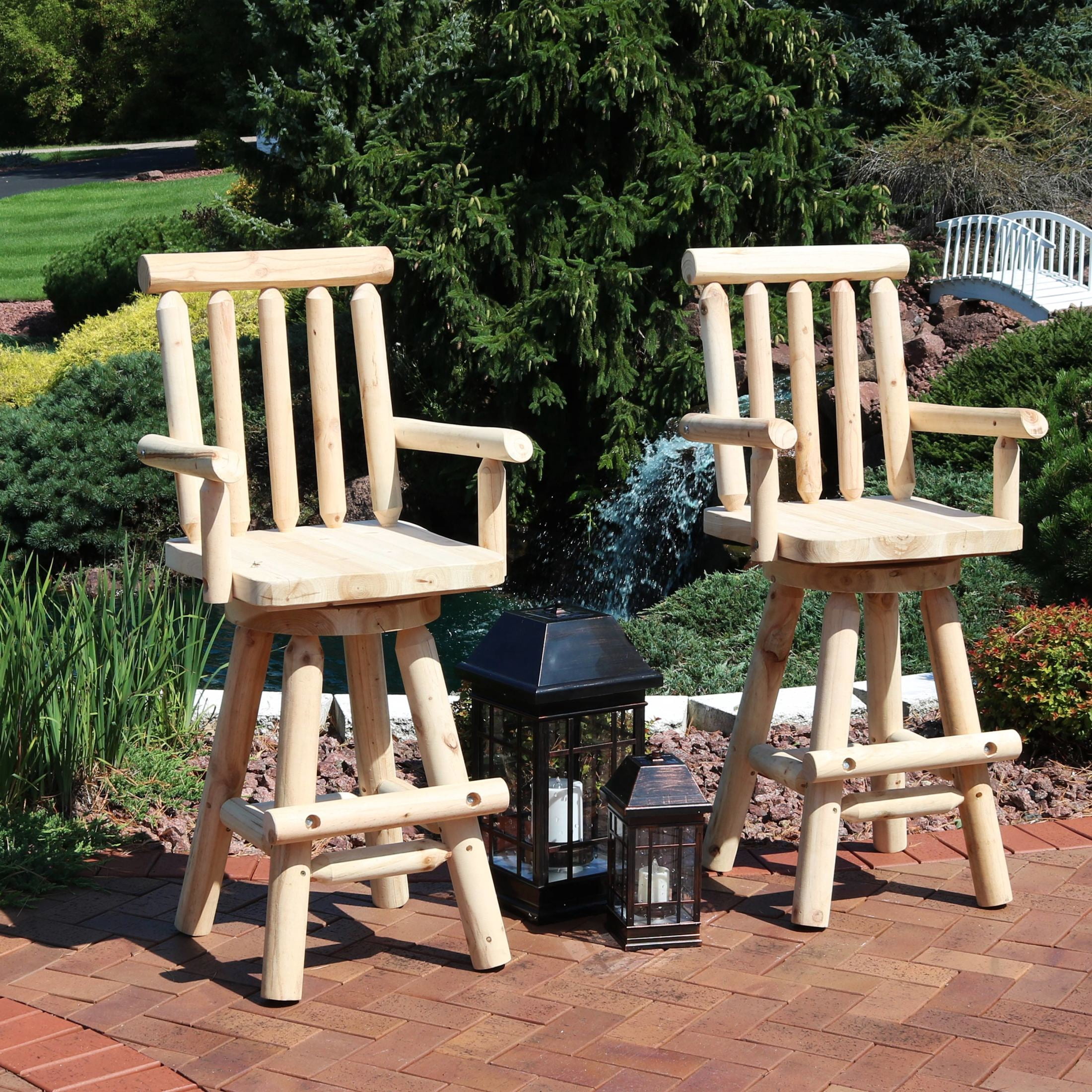 Sunnydaze Square Slat Back Rustic Log Cabin Style Bar Stool, Unfinished (Set of 2)