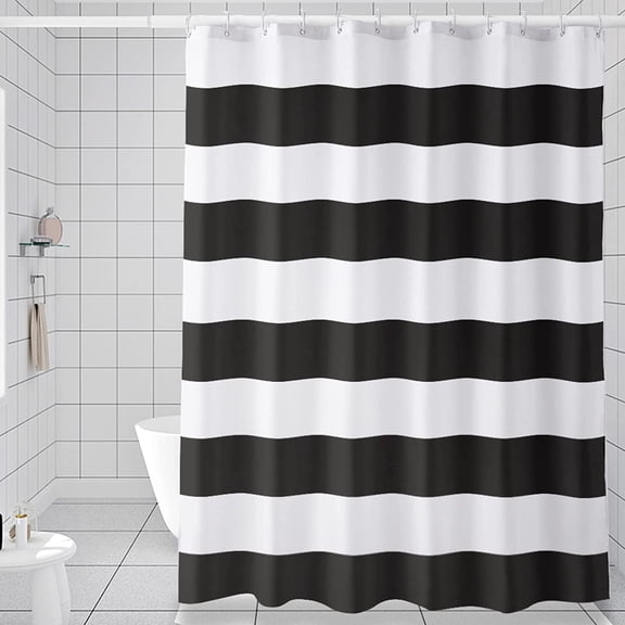 Black And White Striped Shower Curtain Waterproof Fabric Bathroom Decor 71x71 inches
