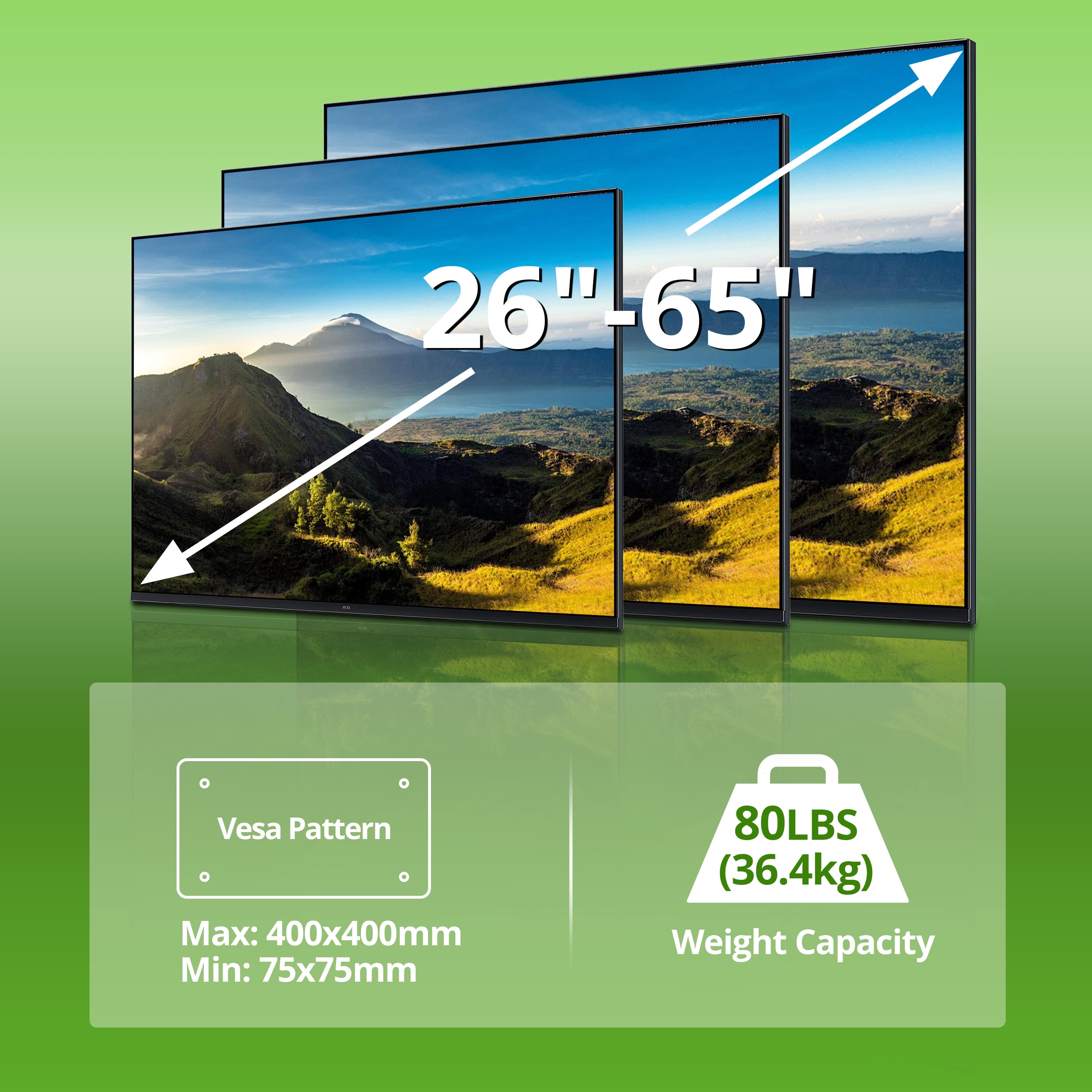 USX MOUNT Full Motion TV Wall Mount for 26-65 inch TVs Swivels Tilts Extension Rotation Holds up to 80lbs Max VESA 400x400mm, Fit 12" 16" 18" Wood Stud