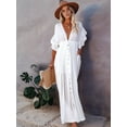 thumbnail image 5 of Women'S Casual Summer Beach Dress Ruffle Maxi Dress Button Down Boho Dress Long Tunic White One size, 5 of 9