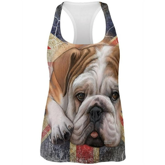 English Bulldog Union Jack Flag Live Forever All Over Womens Work Out Tank Top Multi LG
