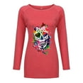thumbnail image 3 of MAWCLOS Femmes Longline Haut Bas Ourlet Quotidien Crâne Imprimé Tunique Blouse Rouge XL, 3 of 3