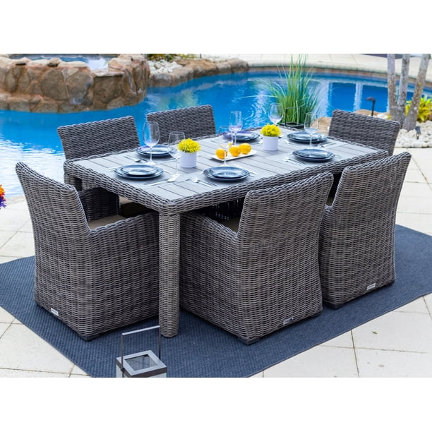 Malmo 7Piece Resin Wicker Outdoor Patio Furniture Dining Table Set In