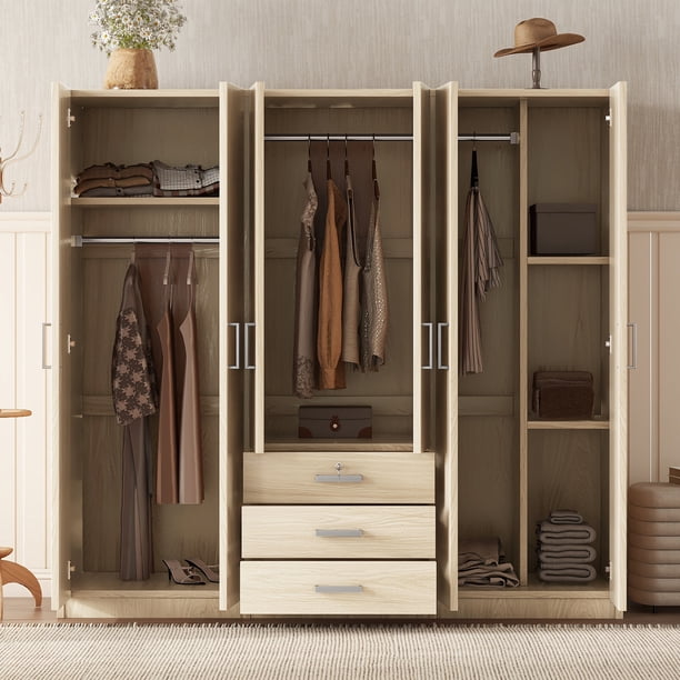 MODERNLUXE 6 Door Wooden Wardrobe Closet with 3 Drawers,Clothing