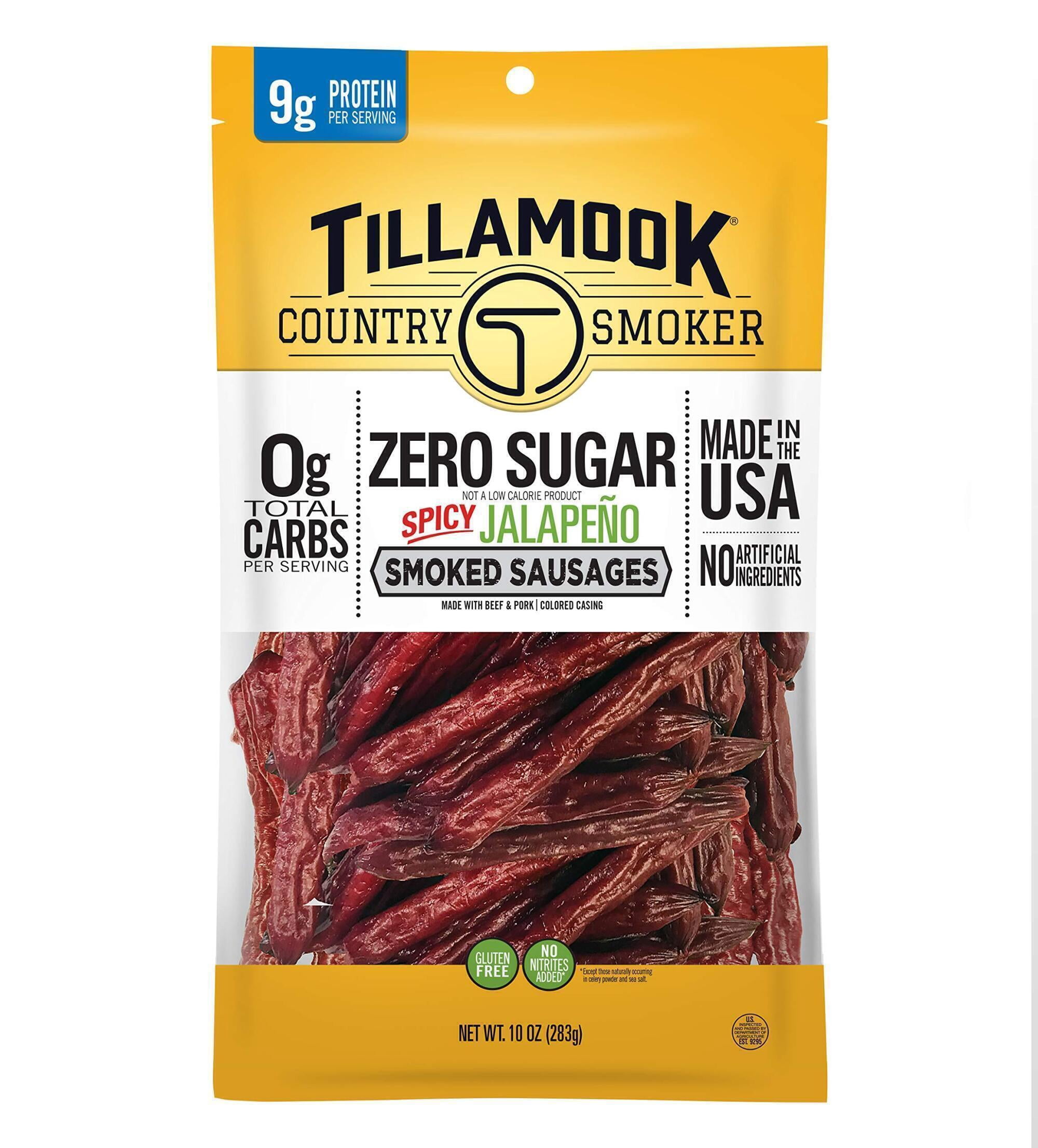 Tillamook Country Smoker 10 Oz Zero Sugar Spicy Jalapeno Smoked Sausages (Pack of 8)