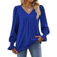 thumbnail image 3 of MORTTIC Women's Long Sleeve V-Neck Tunic Top - Dressy Casual Chiffon Blouse for Office Work and Everyday Wear, Blue, S, 3 of 6
