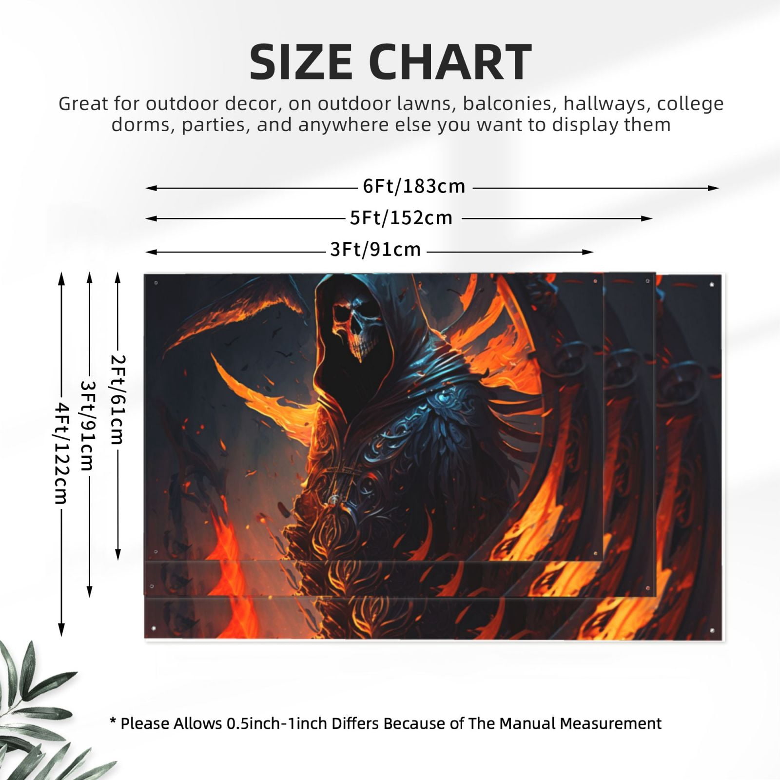 Grim Reaper On Fire Burning Four Hole Decorated Banner Flag for Garden Yard Home Decoration Indoor Outdoor 4x6 Ft