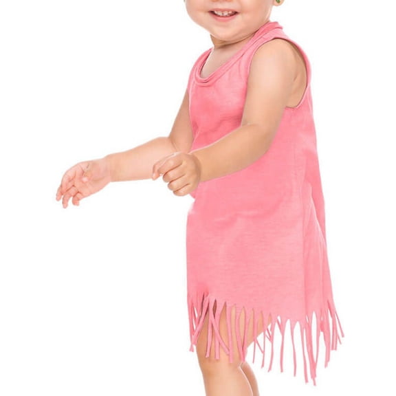 Kavio! Infants Sheer Jersey Raw Edge Fringe Asymmetrical Tank Dress Flamingo 24M