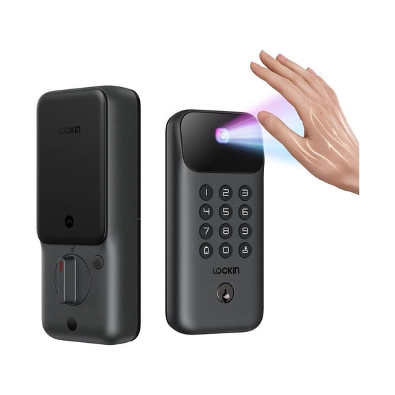 Lockin Veno Go - Smart Lock - Palm Vein Keyless Entry Door Lock - 5 Unlock Methods, Built-in WiFi, Smart-Home Compatible - Front Door Security - 7-Month Battery
