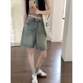 thumbnail image 3 of Pantalones cortos desgastados de pierna ancha lavados de cintura alta Vintage Jeans mujeres americano recto Denim Y2k longitud corta ropa informal suelta, 3 of 5