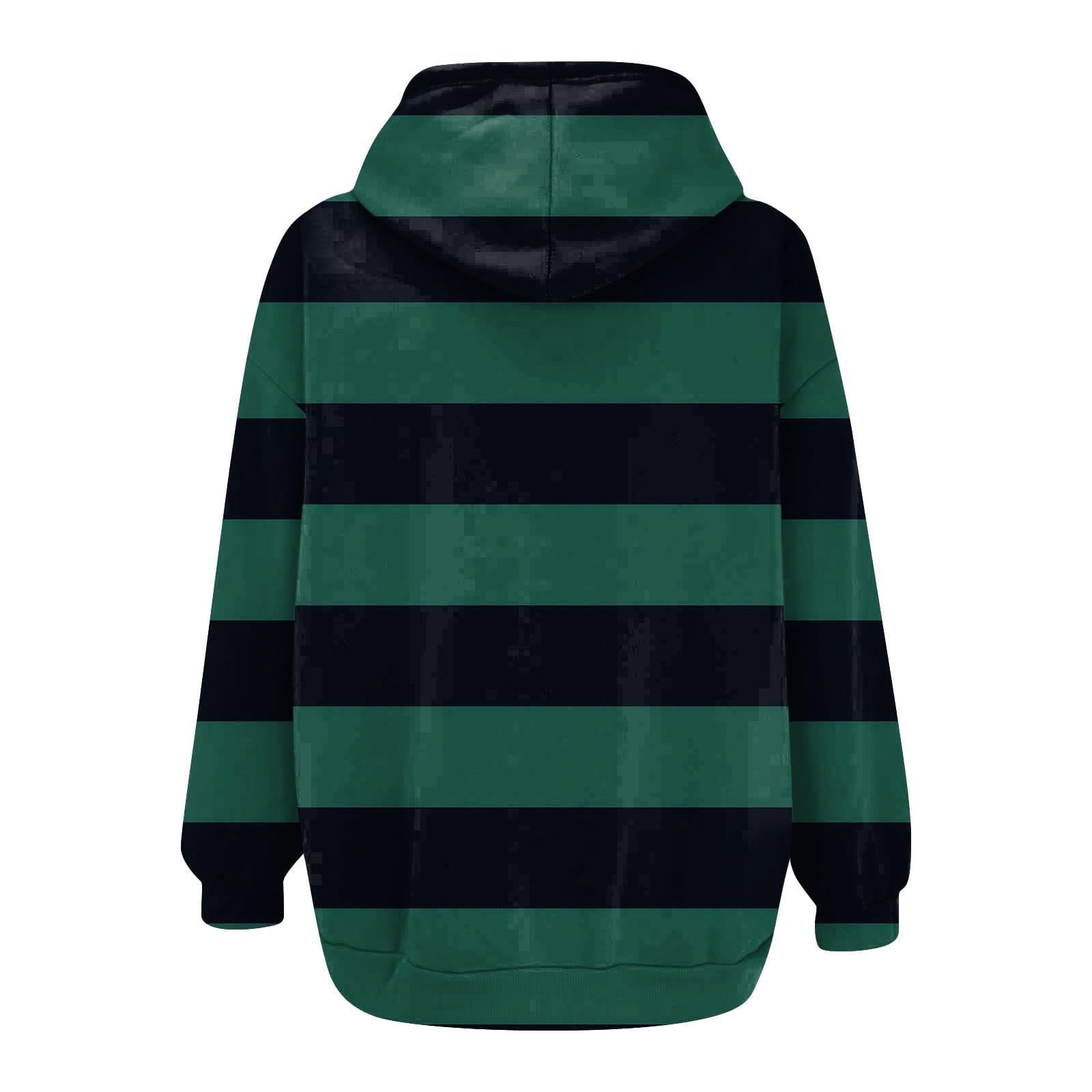 Pxxlle Zip Up Hoodie Women Plus Size Striped Graphic Hoodies Fall Winter Frop Shoulder Hooded Sweatshirt Casual Long Sleeve Sweatshirts with Pockets Mint Green XXL