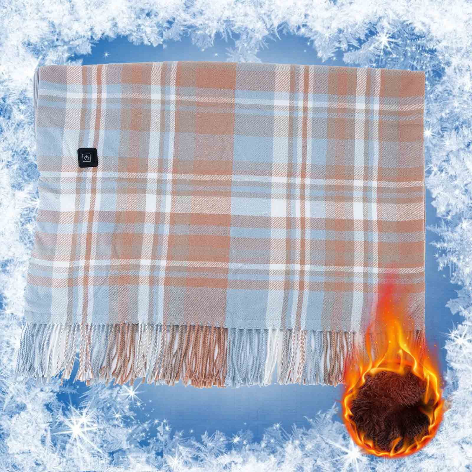 Heated Throw Blanket Battery Operated, Check Pattern Portable Cordless Heated Shawl Ponchol with 2 Heating Areas, Electric Wearable Heating Blanket (B)