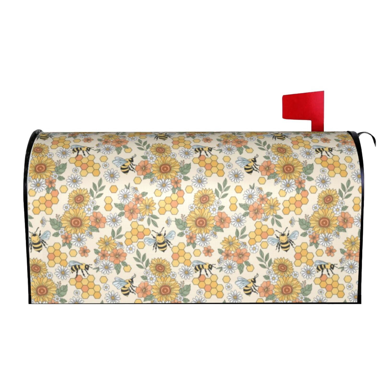 Xecao Hippie Bee Honeycomb for Mailbox Cover with Magnetic Strips, Waterproof and Sunscreen, Adds a Decorative Touch to Your Garden Yard.