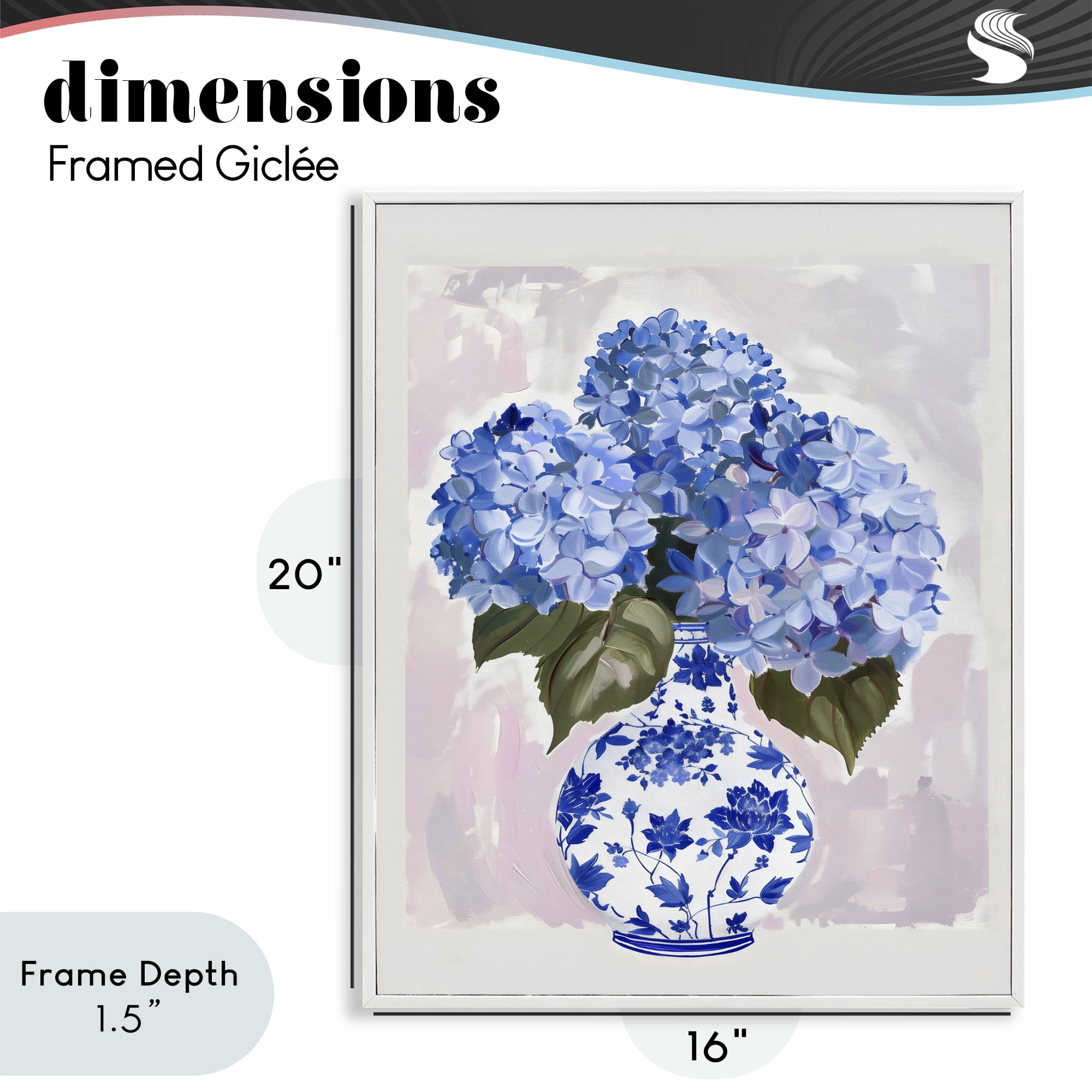 Stupell Industries Blue Hydrangea in Porcelain Vase White Framed Giclee Art, design by The Prints Vibe
