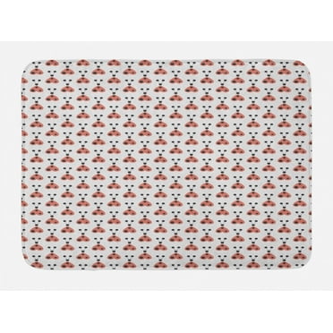 Ladybug Bath Mat, Heart Shaped Ladybug Forms Romantic Lovers Luck Pattern, Plush Bathroom Decor Mat with Non Slip Backing, 29.5" X 17.5", Charcoal Grey Pale Grey, by Ambesonne