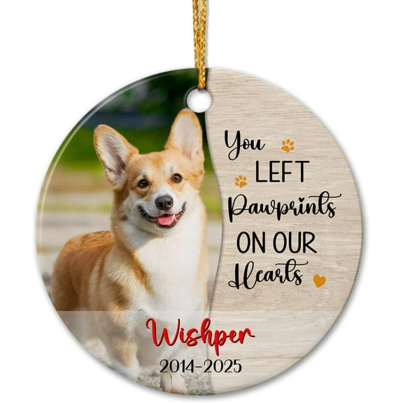 Customized PhoTo Name Dog Remembrance Ceramic Ornament, Your Paws Left Pawprints On Our Hearts Christmas Ornament 2025, Personalized Dog Cat Picture Frame Ornament Gift, Pet Memorial Ceramic Ornament