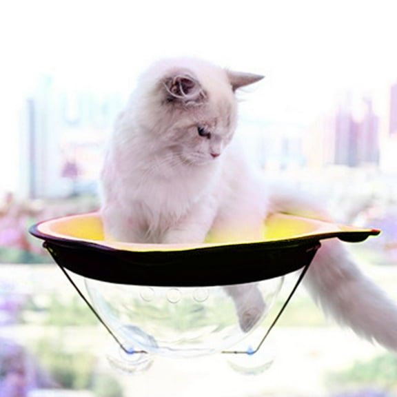 Cat Window Hammock Space Hanging Nest Cat Seat Window Mounted Cat Bed Cat Shelf Suction Window Perch for Napping Overlooking Yellow
