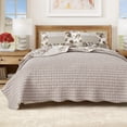 thumbnail image 5 of Floral Quilt Set - Lightweight, Soft, All-Season - 2-Piece Reversible Patchwork Scalloped Bedding Set (Twin / Twin XL, Taupe), 5 of 6