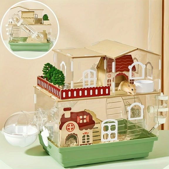 Acrylic Hamster Cage with All Accessories - Magnetic Connect Multi-Level Habitat - Garden Style for Dwarf Hamsters, Mice, Hedgehogs - Durable, Easy Assembly & Ventilation