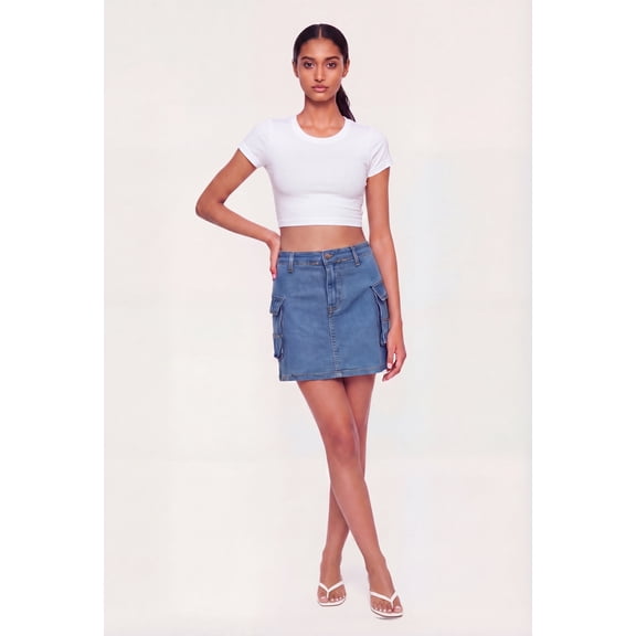 Women's Denim High Waisted Cargo Pocket Skirt