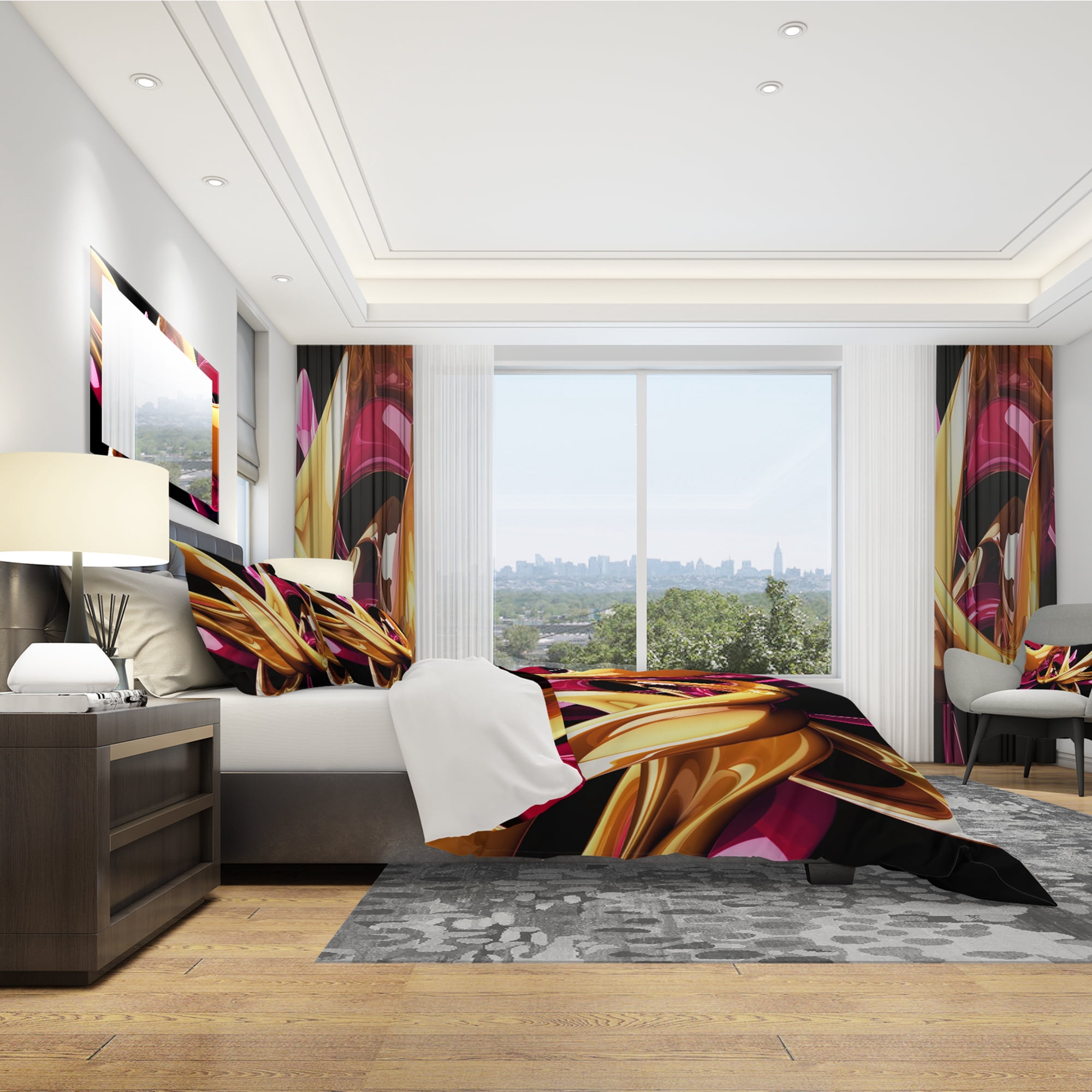 Designart 'Building with Gold' Modern & Contemporary Duvet Cover Set