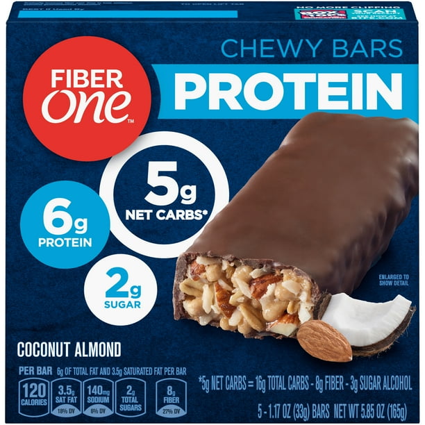 Fiber One Protein Bar Coconut Almond Chewy Bars 5 Fiber Bars 5.85 oz