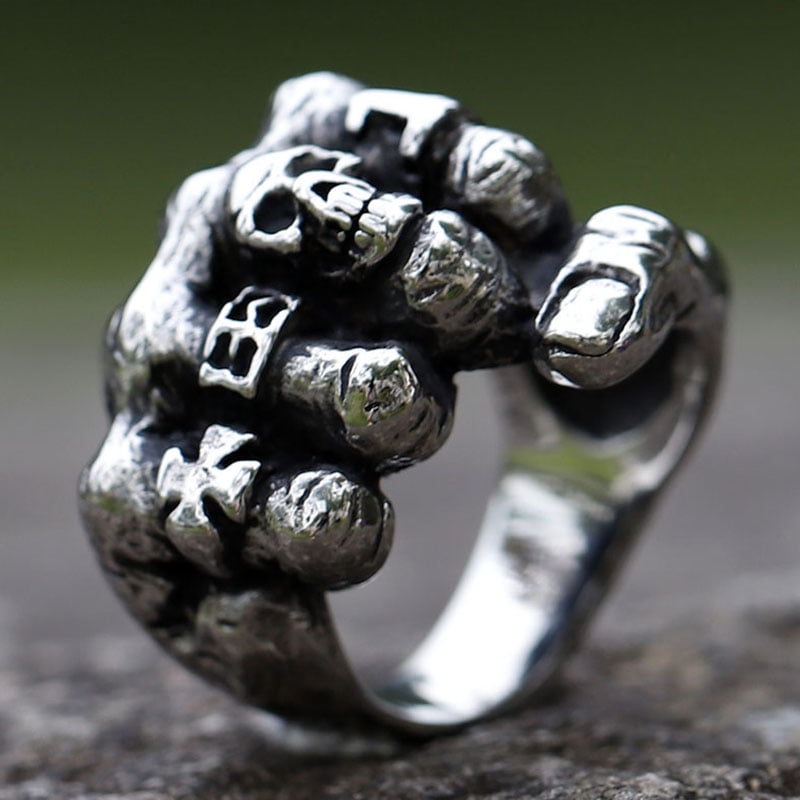 Punk Ring Cool Skull Hand Jewelry German Iron Cross Rings for Men