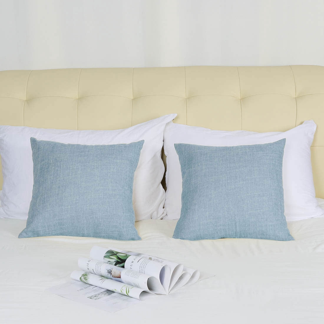 Unique Bargains 2 Pack Cotton Linen Throw Pillow Covers 18" x 18" Blue