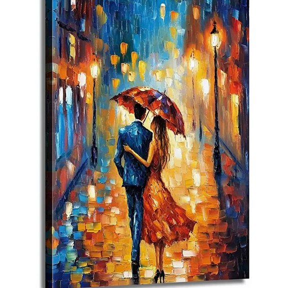 Romantic Couple Under Umbrella Painting Decoration/Canvas Art， Suitable for Living Room， Bedroom， Dining Room， Office， Hotel， Bar， Cafe， Hallway， Apartment， and Gallery Decor.
