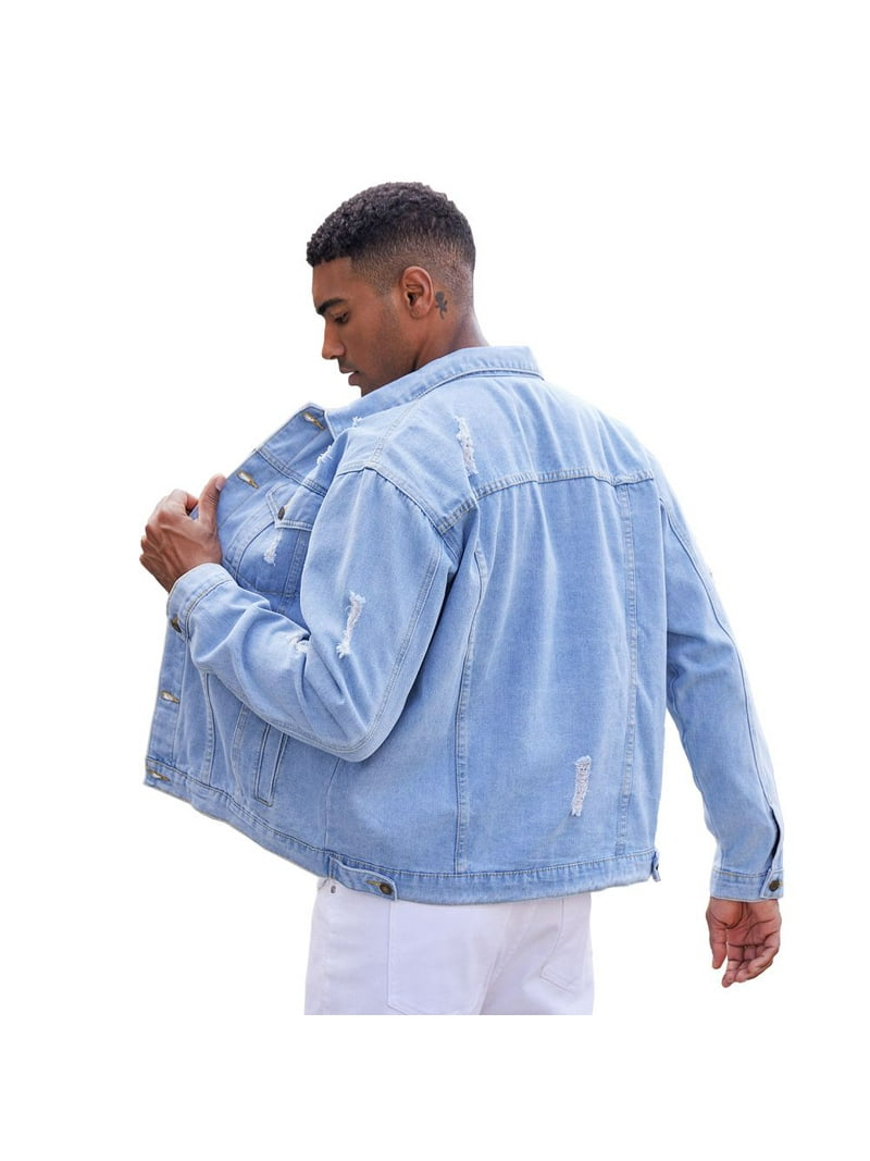 LZLER Men's Slim Fit, Ripped Denim Jacket, Stylish Everyday