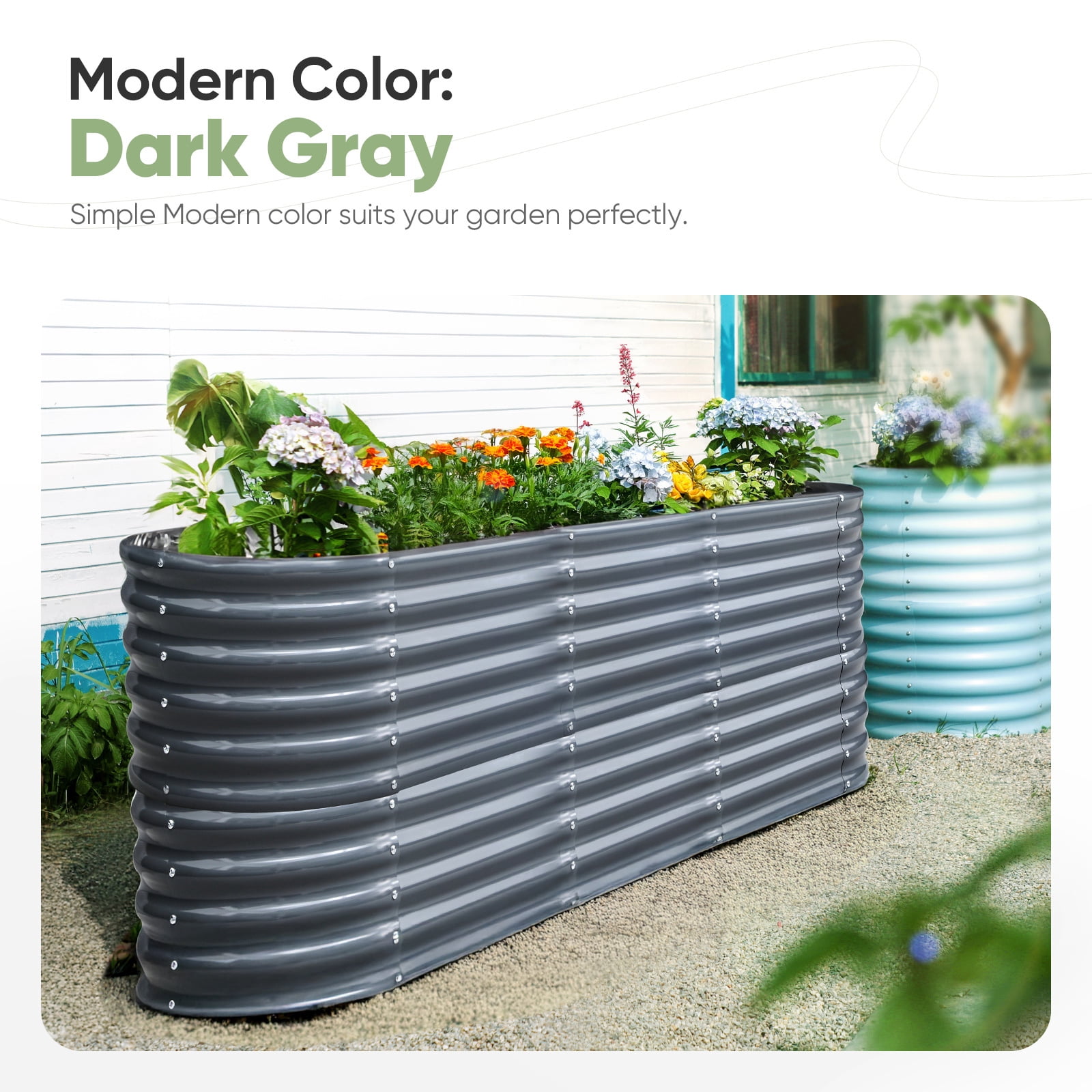 KING BIRD 8x2x3 ft Raised Garden Bed 12 in 1 Galvanized Steel Metal Planter Garden Box Outdoor for Gardening, Vegetables, Flowers, Dark Gray