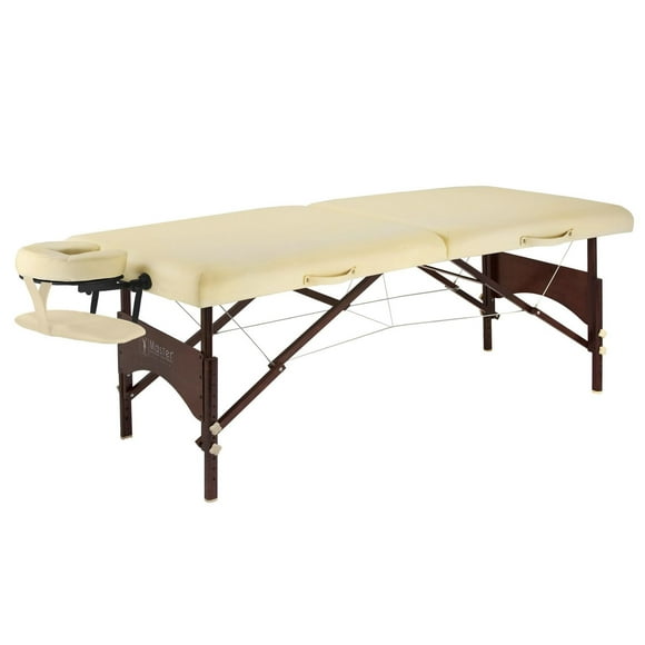 Master Massage 28" Argo Portable Massage Table in Cream with Walnut Legs
