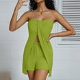 thumbnail image 5 of Women's Shorts Suit Summer Vacation Outfit Strapless Top 2 Piece Set Casual Beach Wear Comfortable Pure Color Outfit For Spring And Summer Cover up Bikini Swimsuit Pajamas for Women Shorts Suit Cute, 5 of 8