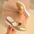 thumbnail image 4 of Espadrilles for Women Glitter Closed Pointed Toe Wedge Sandals Platform Heels Adjustable Slingback Mules Gold Size 7, 4 of 9
