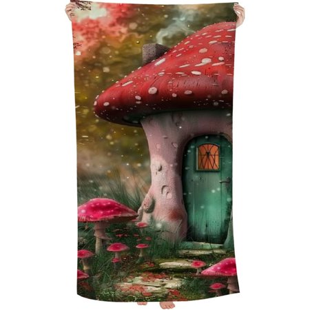 Erxjss Hand Towel Magic Red Mushroom House Face Washcloths Fingertip Bath Towels Microfiber Quick Dry Soft Absorbent Luxury Kitchen Dish Cloth Bathroom Beach Gym Hotel Salon Spa Sport 30x60in