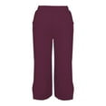 thumbnail image 5 of Jxximdong Pants for Women Solid Straight Elastic Pants Long Drawstring Linen Women Waist Cotton Casual Button Slit Trouser Red M Trousers, 5 of 9