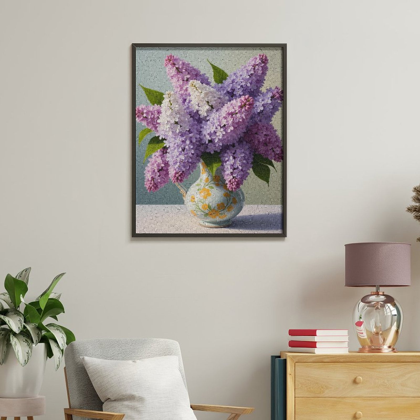 Paint by Numbers Kit for Adults, Lilac Bouquet In Painted Vase Paint by Numbers, Easy Paint by Numbers Kit for Adults Beginner, DIY Adult Paint by Number Kits on Canvas, Home Decor
