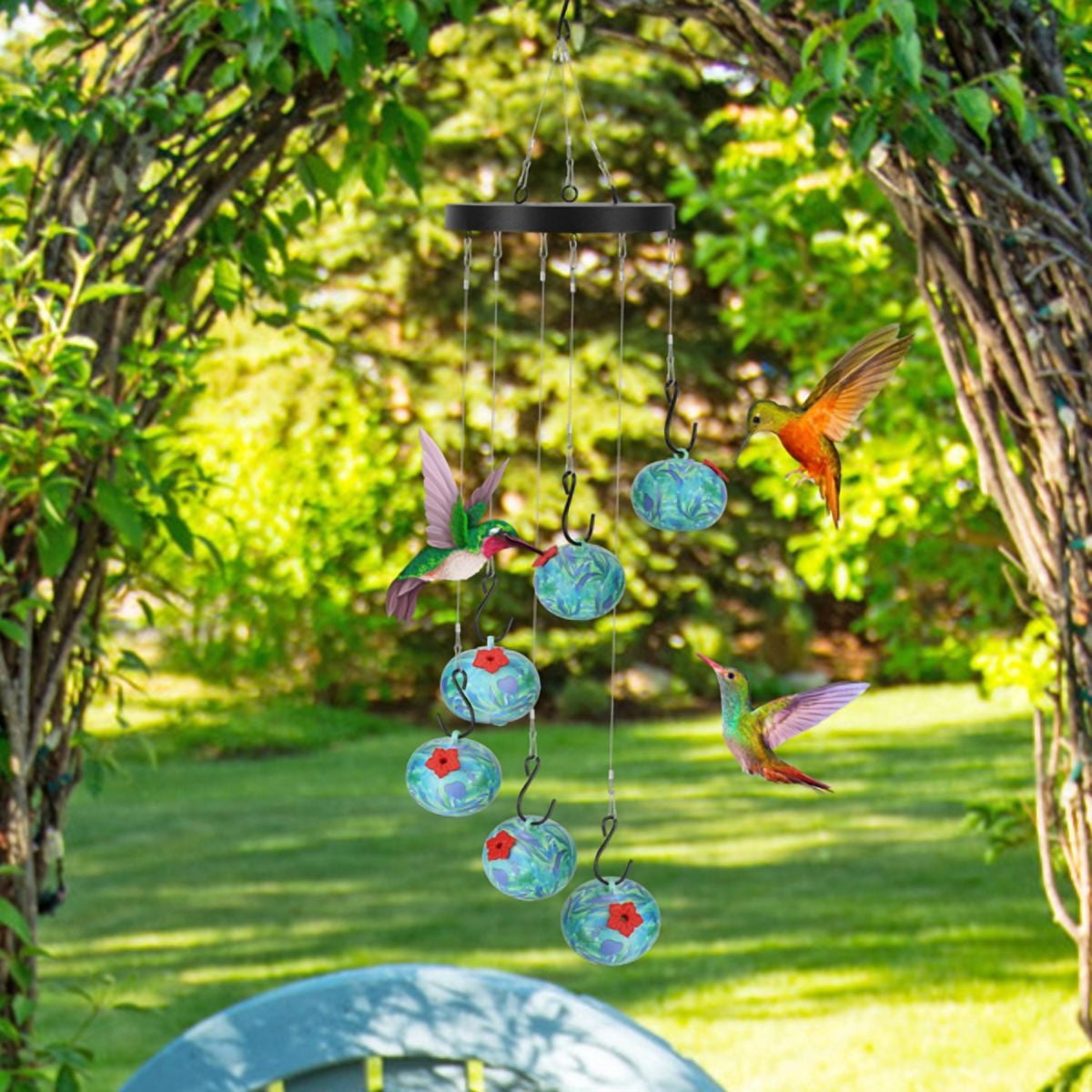 imerelez Wind Chimes Hummingbird Feeder for Outdoors Hanging, Unique Bird Feeder with Tongue-Protection Design, Garden Patio Yard Decor, Ideal Gift for Bird Lovers