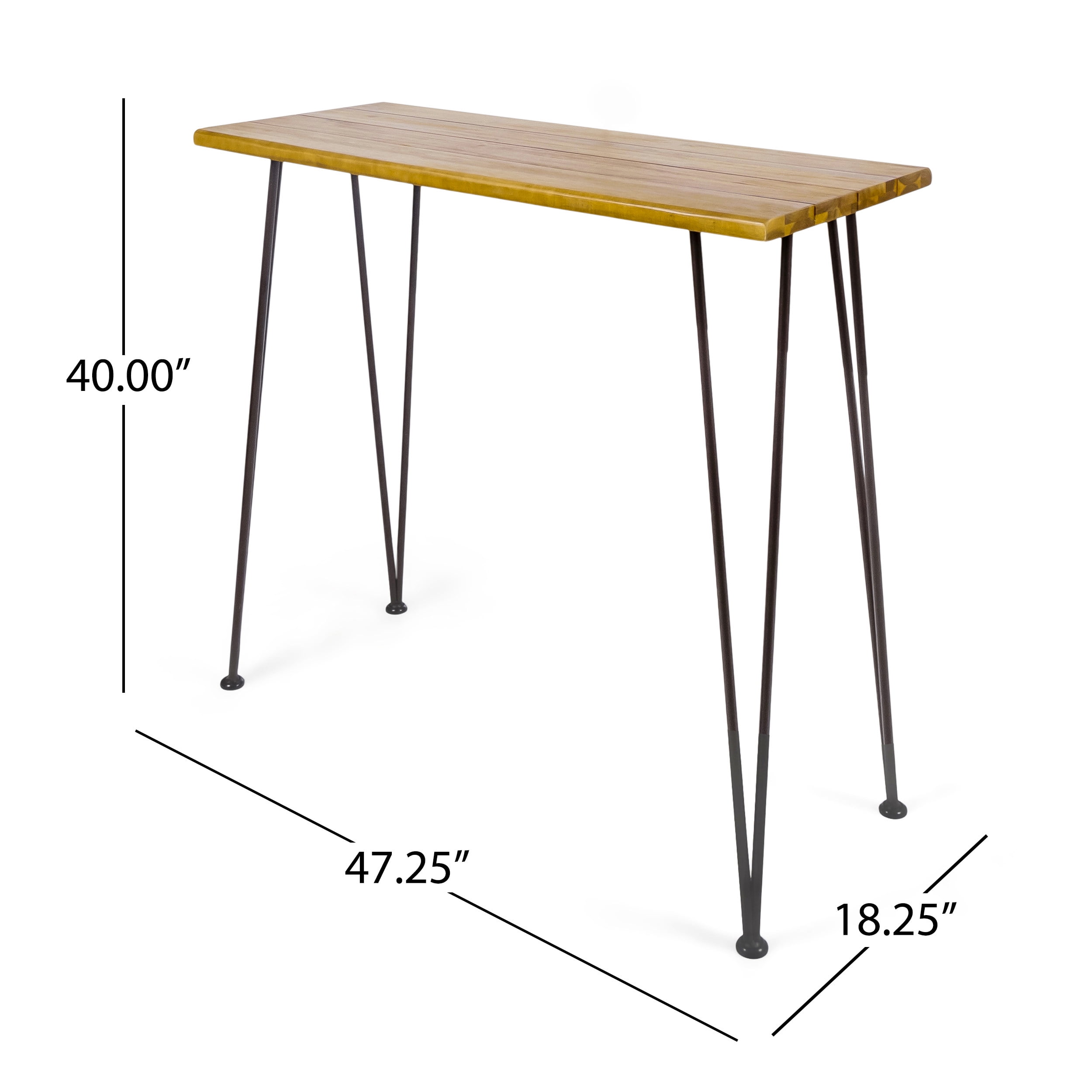 Bar Set, Outdoor Dining Set, Acacia Wood Furniture&nbsp;Industrial Table and 2 Bar Stools, Metal Frame, Teak Finish, Brown, 47.25 Inch, All-Weather Hardwood, Easy Assembly
