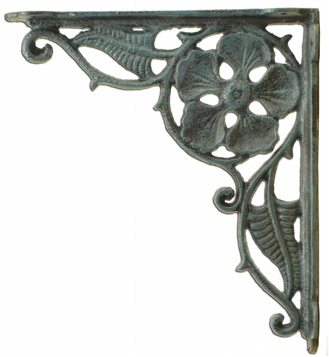 Floating Shelf Wall Bracket Flower Leaf Design Distressed Blue Cast Iron 9.375" Deep by Flag Emotes