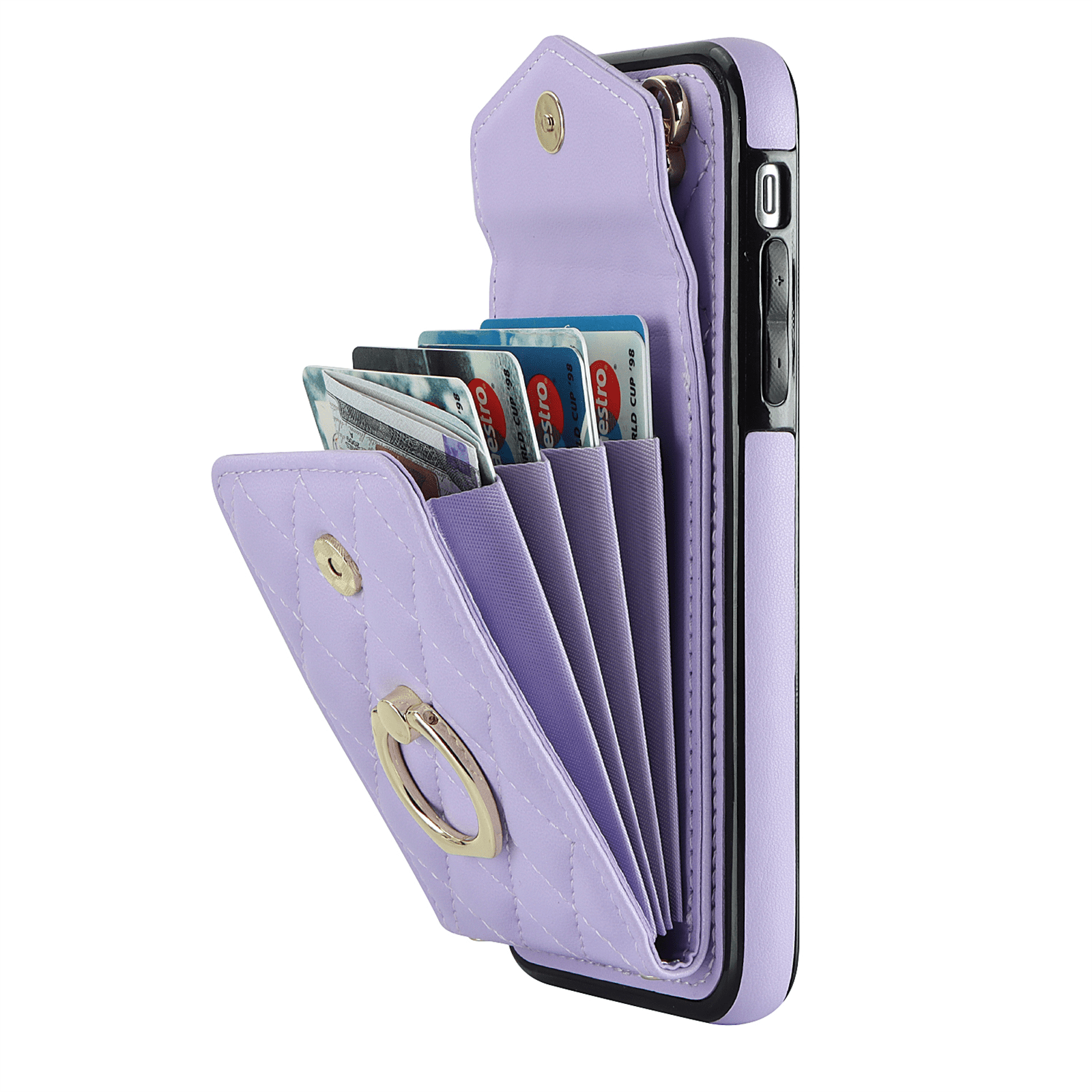 Asuwish Wallet RFID Blocking PU Leather Cell Phone Case with Tempered Glass Screen Protector, Wrist Strap for iPhone 11 Pro, Purple