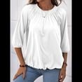 thumbnail image 4 of Camiseta de Cuello Redondo para Mujer, Blusa de Algodón de Media , Mangas 3/4, Informal, Holgada, Plisada, Básica. XL, 4 of 7