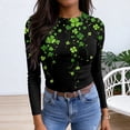 thumbnail image 4 of ASDFVBKG Women St Patrick's Day Shirts: Dressy Crewneck Basic Long Sleeve Slim Fitted Tee Shirts Ribbed Shamrock Comfy Outfits Black 3XL, 4 of 6