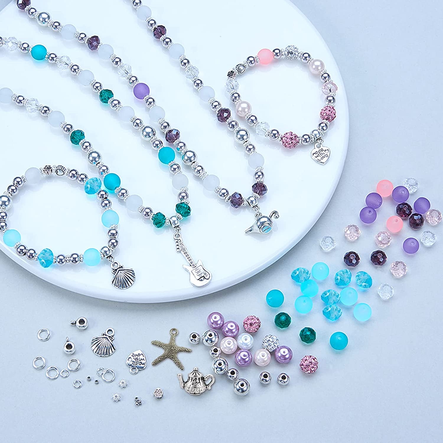 1 Box 650+pcs Luxury Jewelry Making Kits Beaded Charm Christmas Bracelet Necklace DIY Craft Gift Beading Starter Kits Finding Pliers Tools for Teen Adults Women Friendship Instruction Colorful DIY