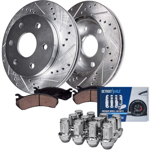 Detroit Axle - 4WD Front Brake Kit for Ford F-150 Lincoln Mark LT Drilled Rotors Ceramic Brake Pads 12pc Wheel Lug Nuts