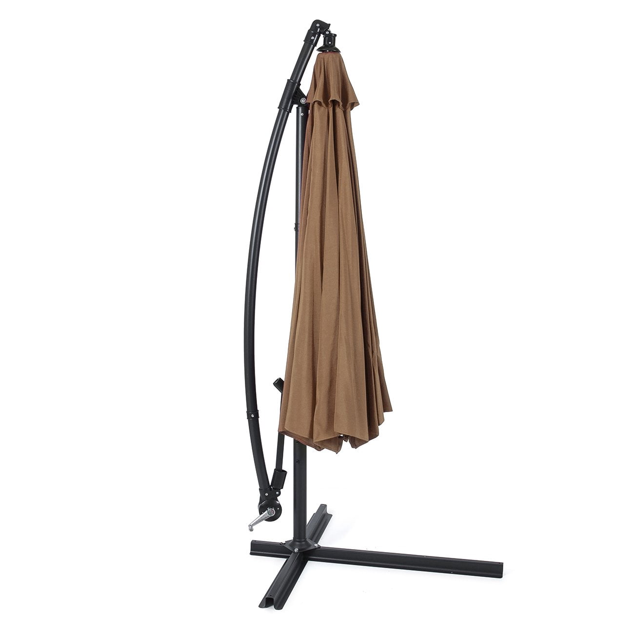 10' ft Outdoor Patio Umbrella Offset Cantilever Umbrella Manual Crank With Cross Base Include, Beige