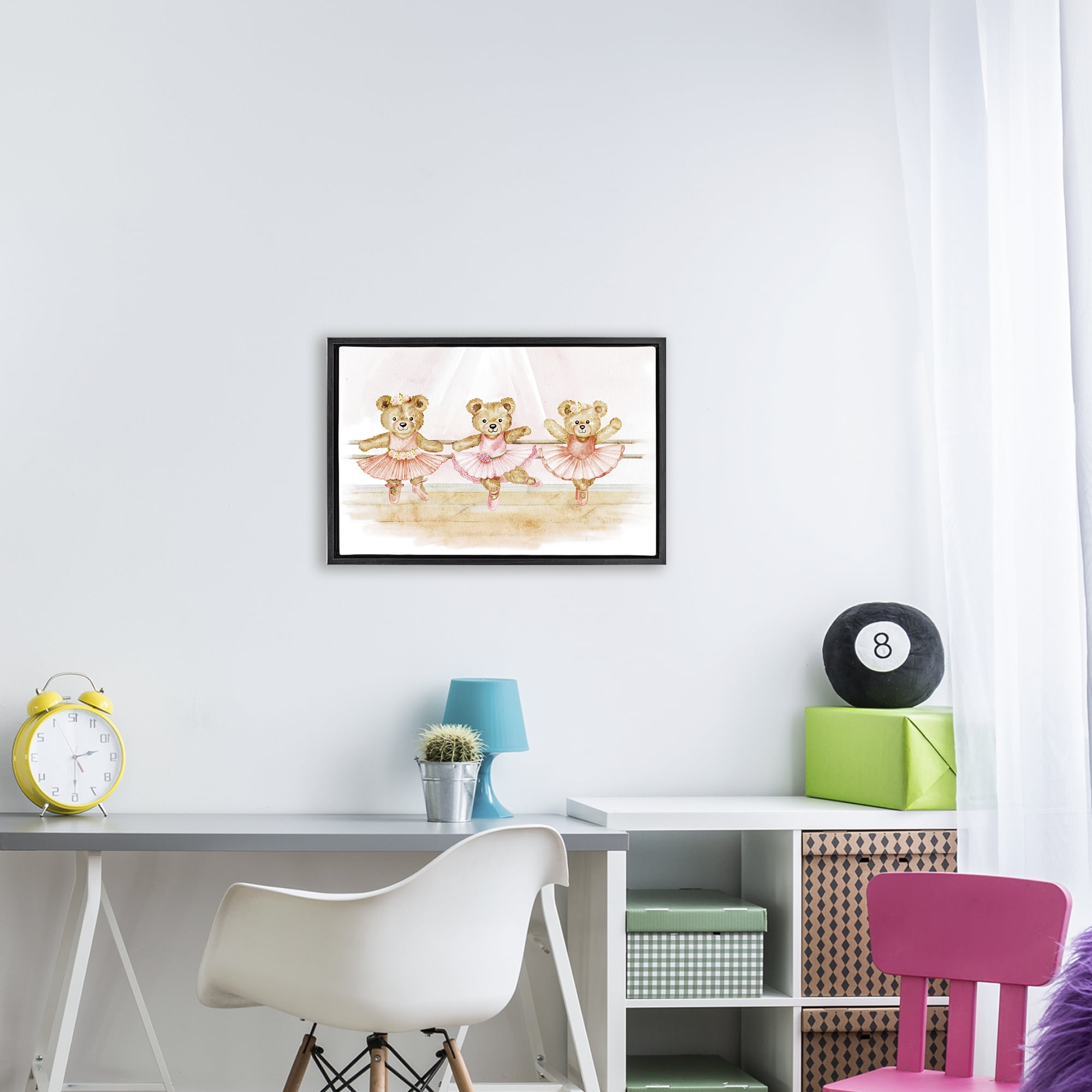 Ballet Teddies Triplet Black Framed Floater Canvas Wall Art, design by Amy Hall