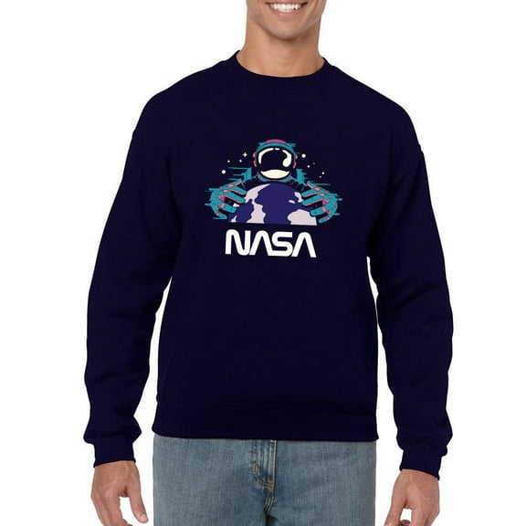 NASA Nasa Spaceman W Planet Earth Sweatshirt Men -NASA Designs, Male Large
