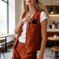 thumbnail image 4 of Cagogo Women's 2 Piece Casual Set Open Front Vest Wide Leg Pants Loose Matching Lounge Outfits Solid Basic Tracksuits Summer Travel Airport Clothes, Orange S, 4 of 9