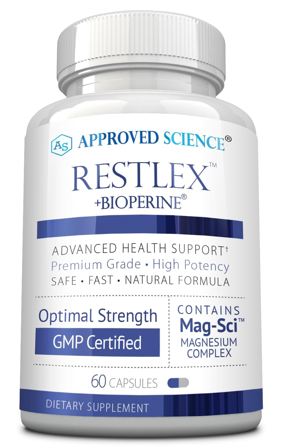Approved Science Restlex - 420 mg Magnesium Glycinate Blend, L-theanine 200 mg - 60 Capsules